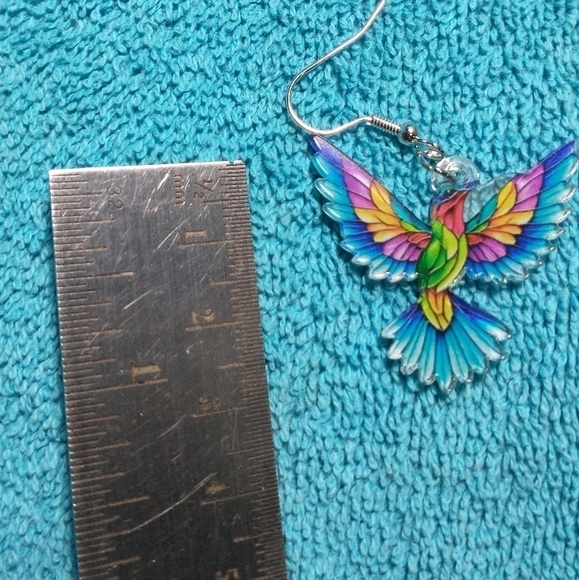 Colorful bird phoenix wings rainbow 🌈 wire earrings - Picture 2 of 3
